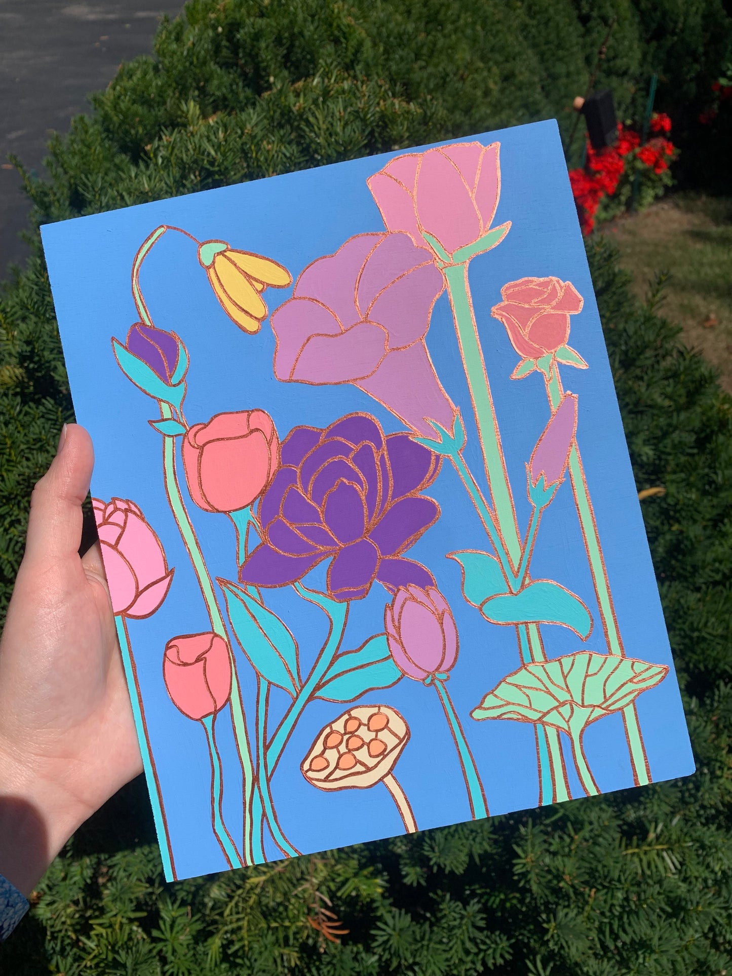 Stained Glass Flowers, 8”x10” Original Painting