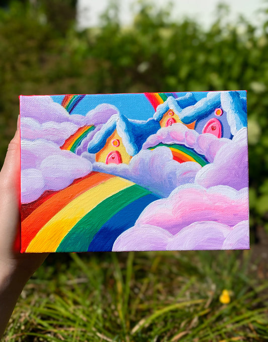 Inspired by Care Bear Village, 5”x7” Original Painting