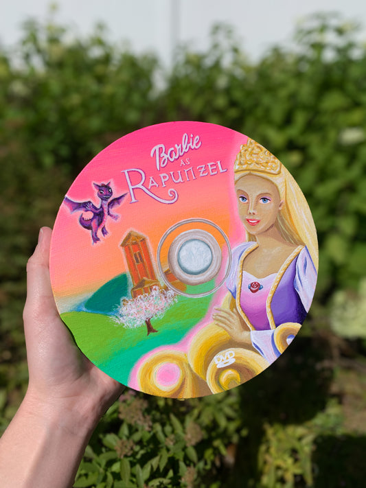 Inspired by Barbie as Rapunzel DVD, 8”x8” Original Painting