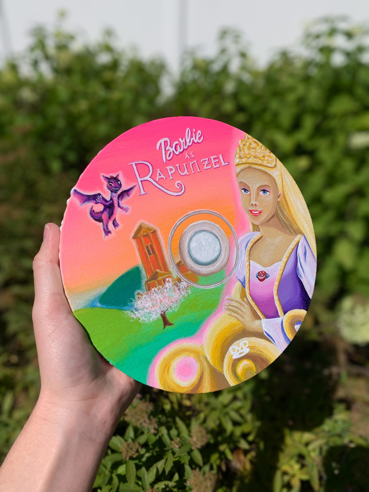 Inspired by Barbie as Rapunzel DVD, 8”x8” Original Painting