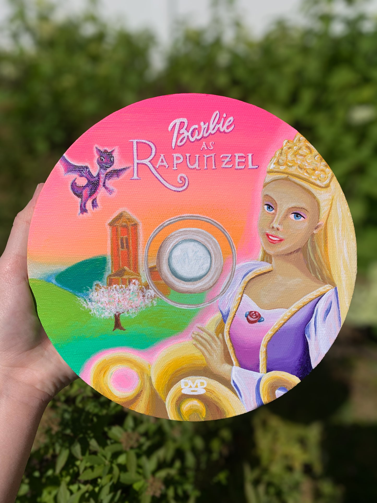 Barbie as Rapunzel DVD, 8”x8” Original Painting