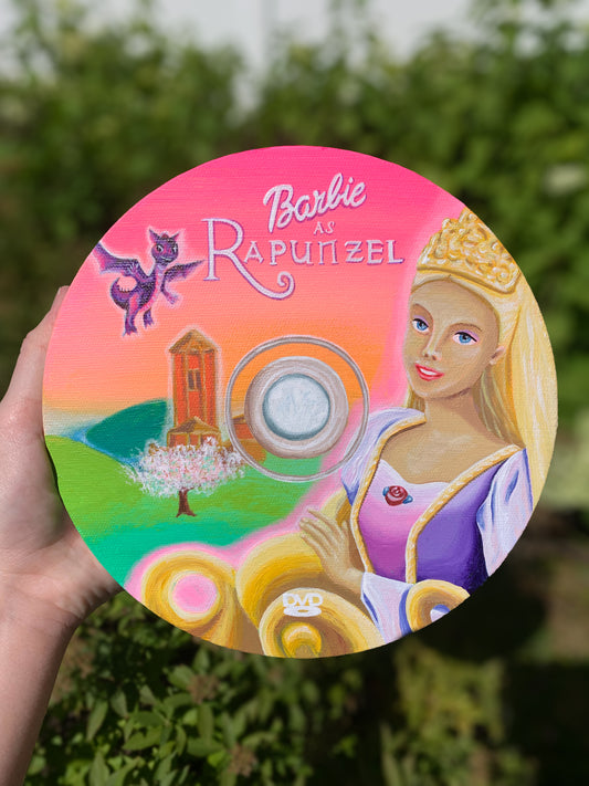 Inspired by Barbie as Rapunzel DVD, 8”x8” Original Painting