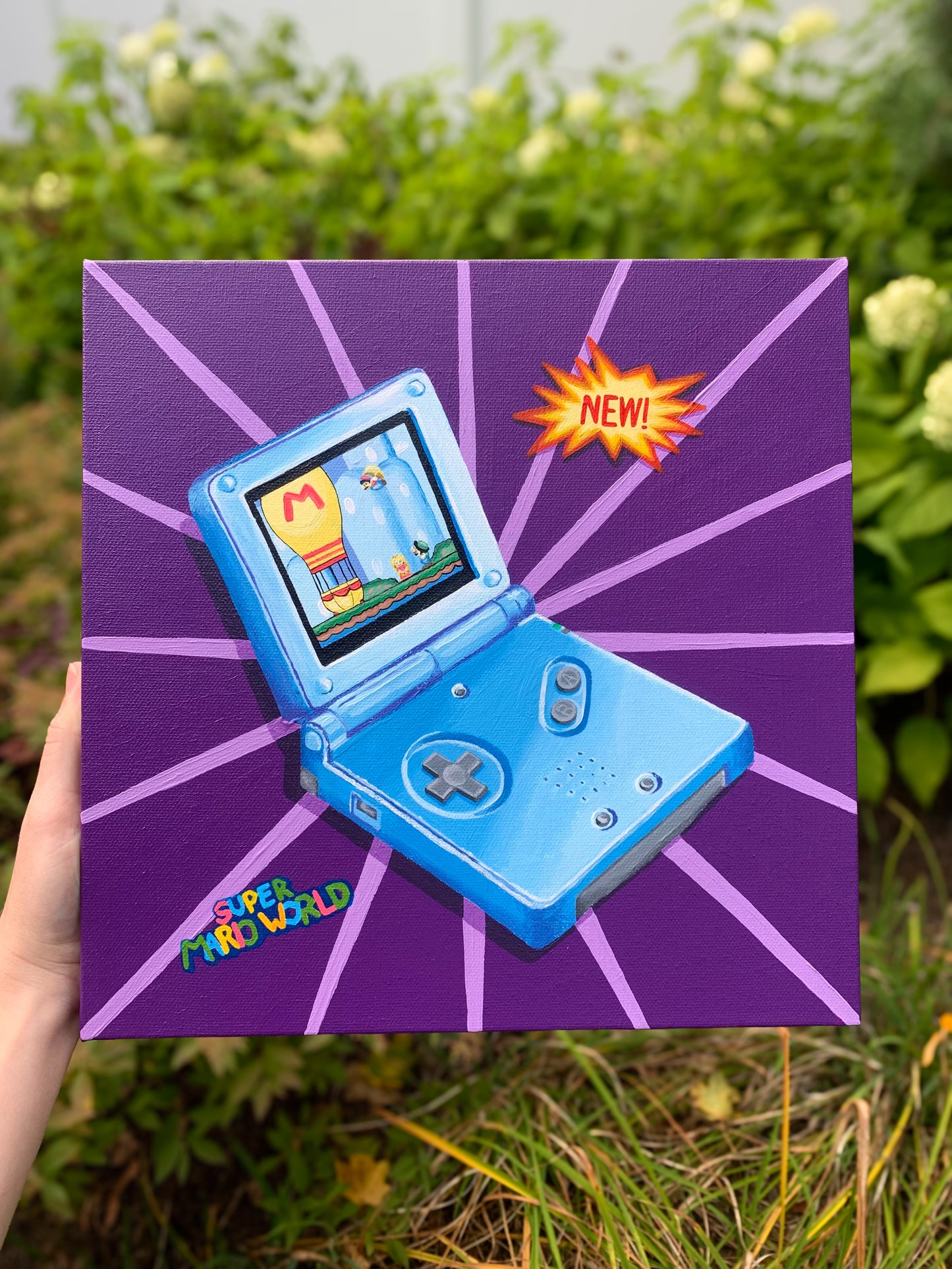 My Childhood Game Boy Ft. Super Mario World, 12”x12” Original Painting