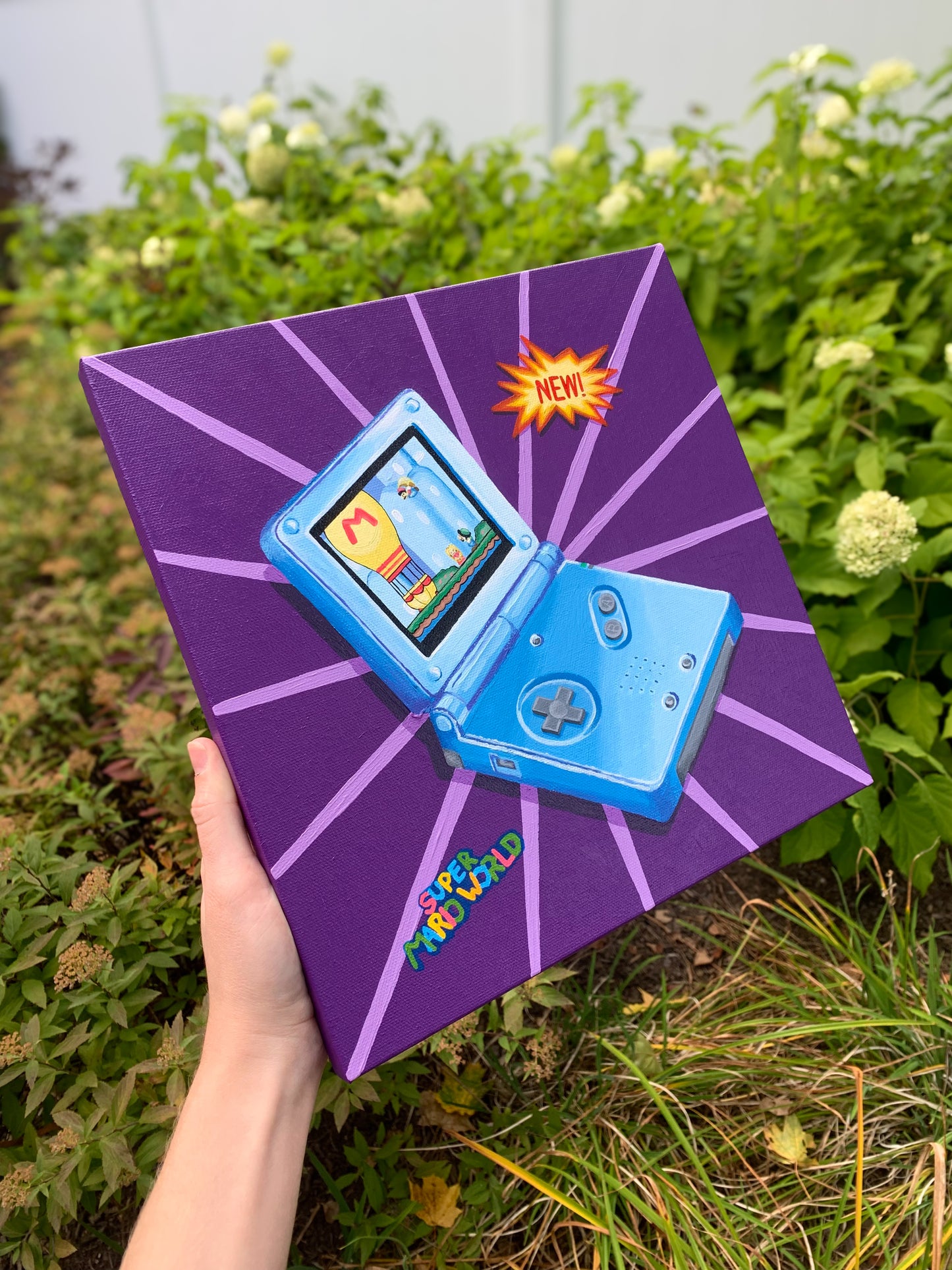 My Childhood Game Boy Inspired by Super Mario World, 12”x12” Original Painting