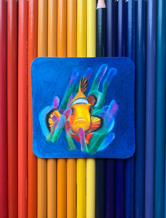 Fish in Coral, 3”x3” Original Drawing