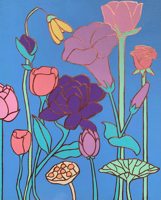 Stained Glass Flowers, 8”x10” Original Painting