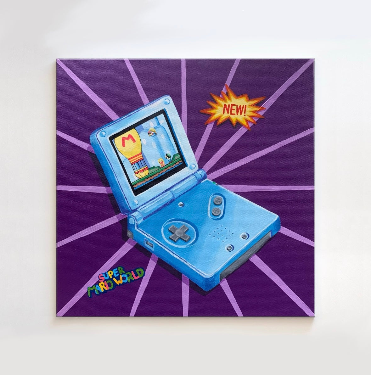 My Childhood Game Boy Inspired by Super Mario World, 12”x12” Original Painting