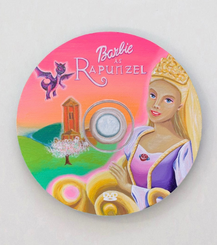 Inspired by Barbie as Rapunzel DVD, 8”x8” Original Painting
