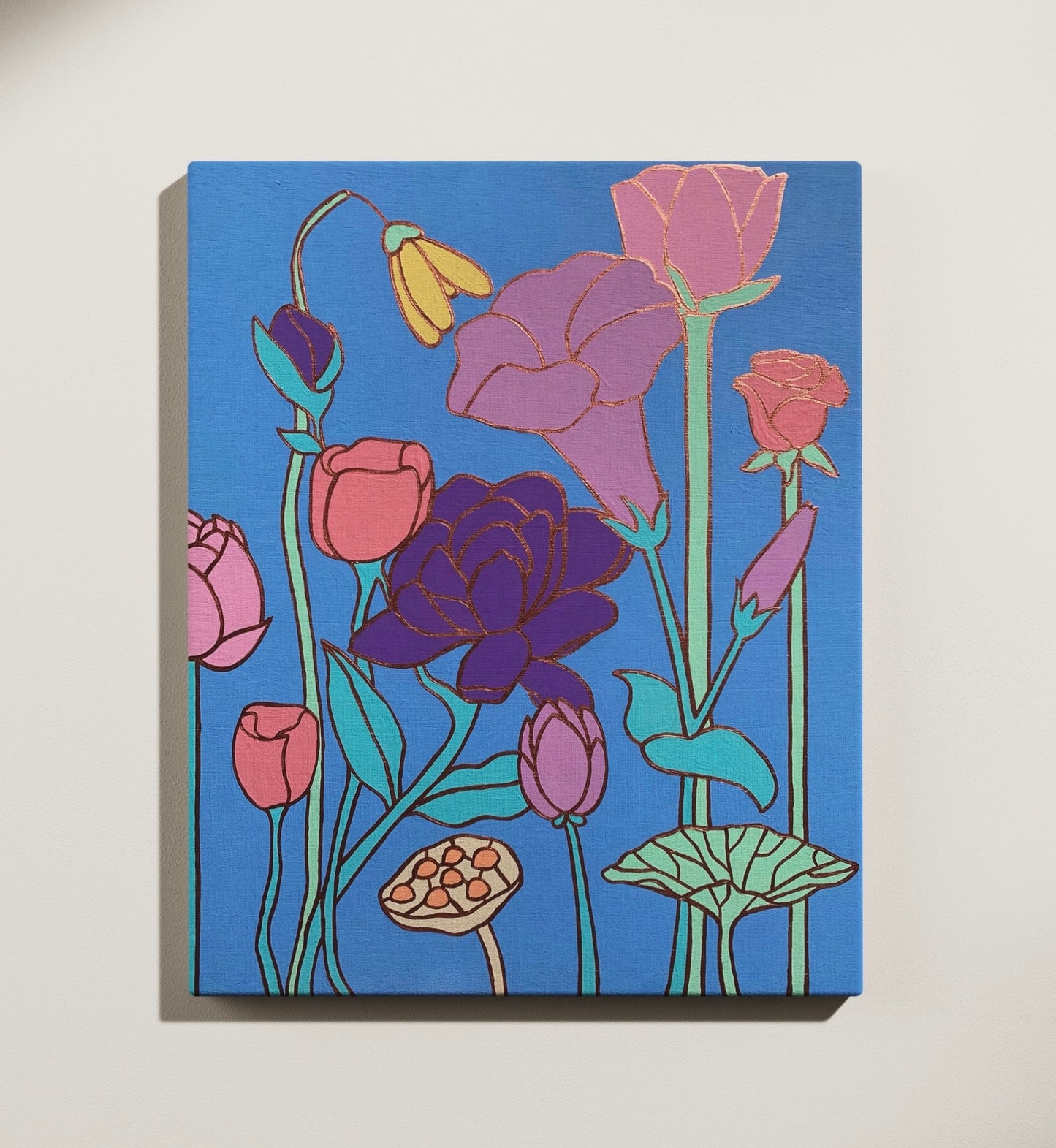 Stained Glass Flowers, 8”x10” Original Painting