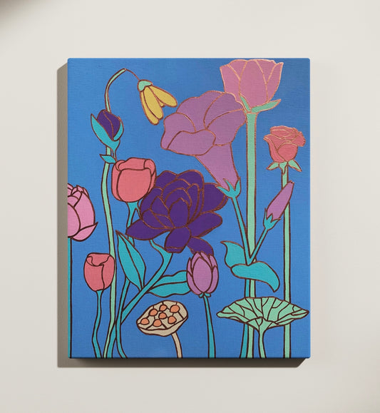 Stained Glass Flowers, 8”x10” Original Painting