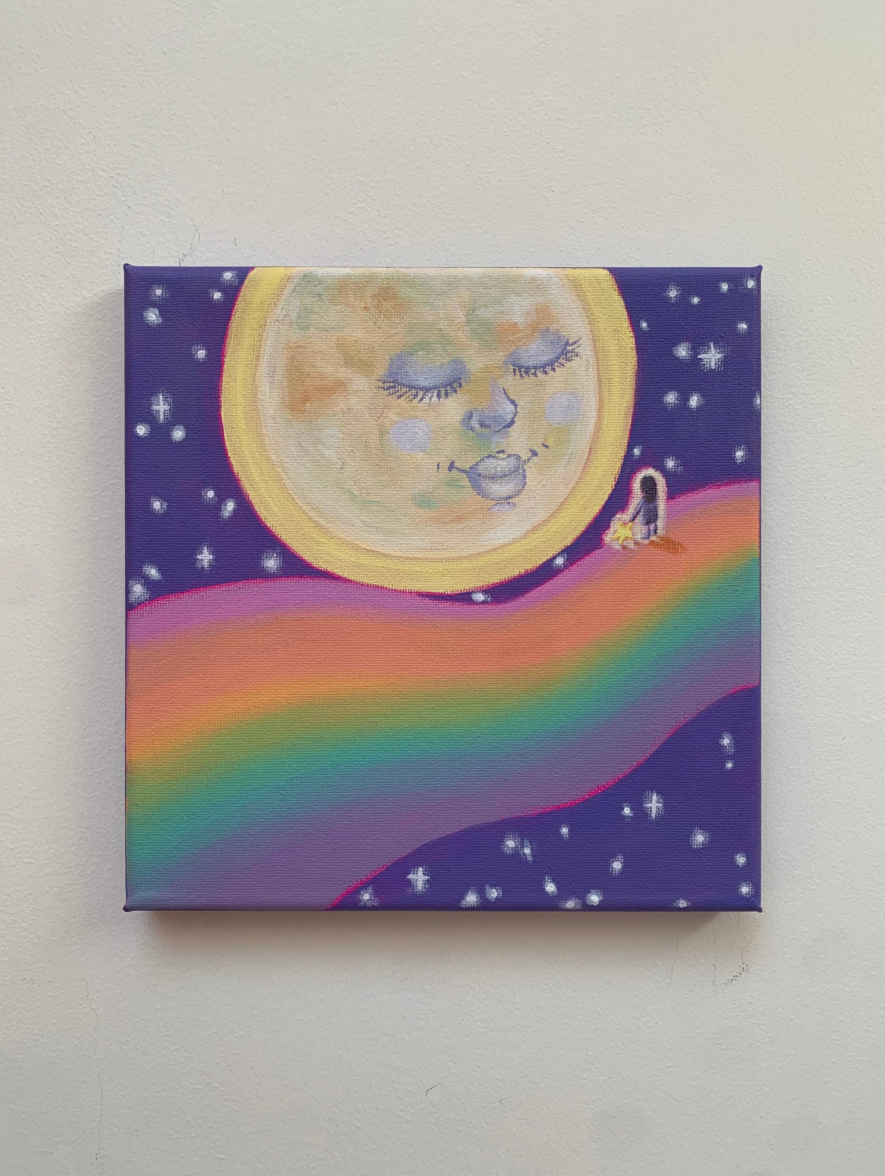 A Girl, Her Star, and the Moon, 8”x8” Original Painting – Sierra